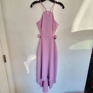 Halston Heritage Pink Halter Neck High Low Cut Out Back Midi Dress Size 2